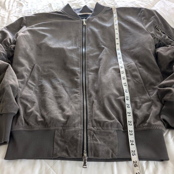 LIFTED ANCHORS Jacket Men's M‎ Gray Suede Bird Bomber Zip Ruched Stretch Sleeves - Picture 15 of 15